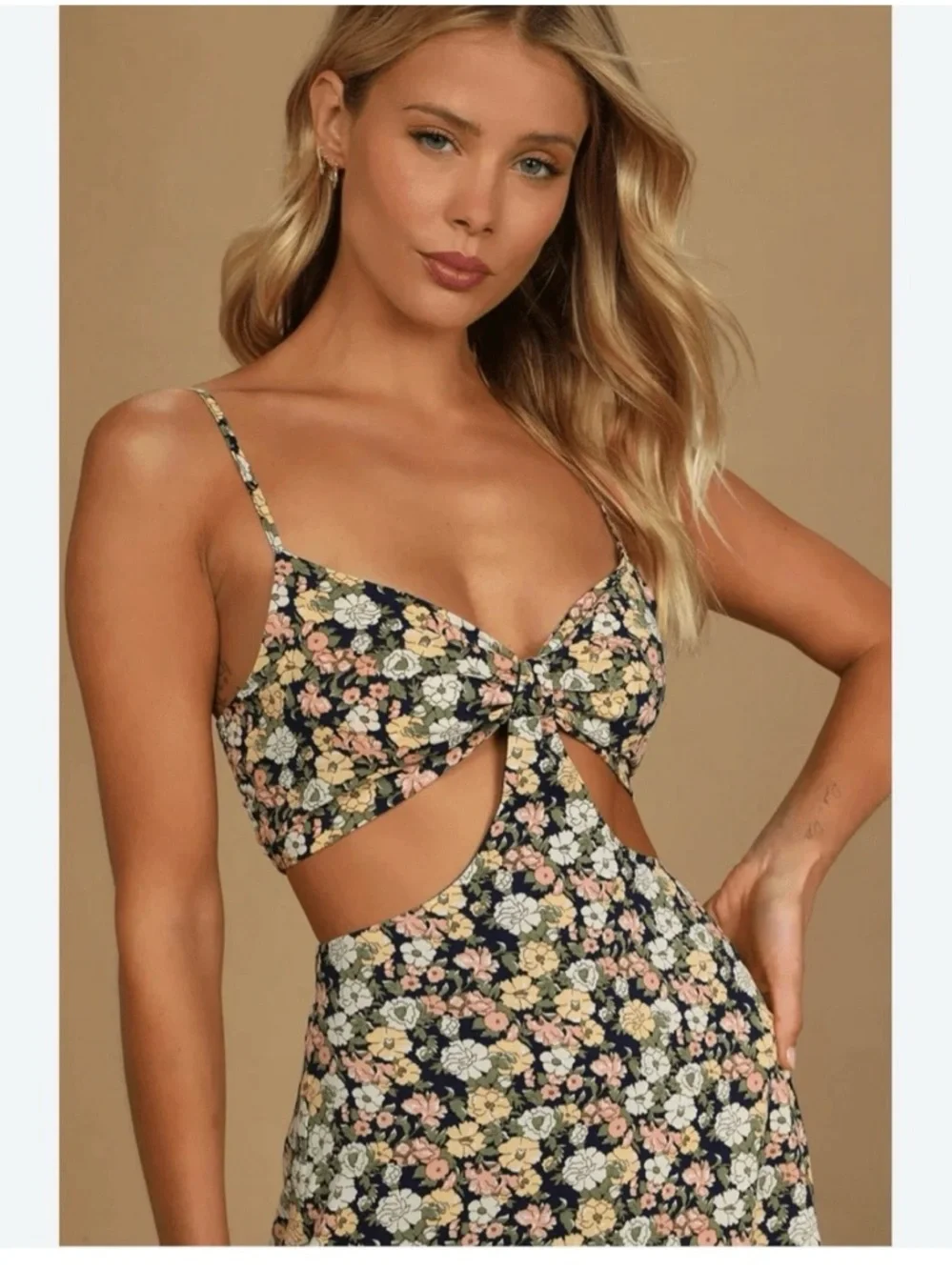 Lulu's Black Floral Cutout Midi Dress with Pastel Blooms - Picture 4 of 14